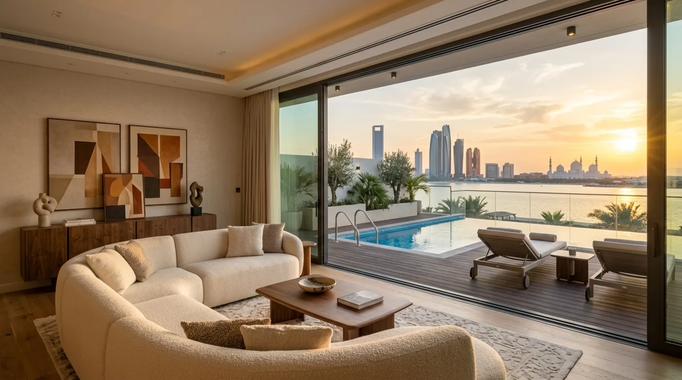 Upper-level family living lounge and private skyline terrace