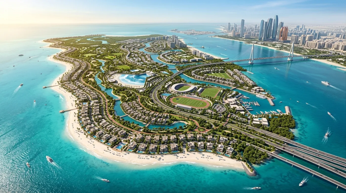 Hudayriyat Island Abu Dhabi master development aerial render